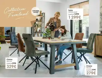 H&H Chaise milan, table farmland, chaise milva offre