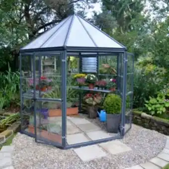 Gamm vert Serre polycarbonate hexagonale oasis gris 3.80 m² - palram canopia offre