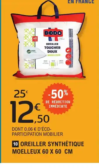 E.Leclerc Oreiler Synthétique Moelleux 60x60cm offre