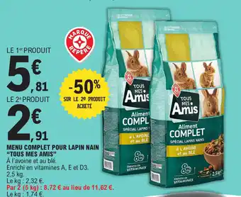 E.Leclerc Tous Mes Amis Menu Complet Pour Lapin Nain offre