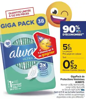 Carrefour Always gigapack de protections féminines offre