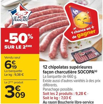 Carrefour Socopa 12 chipolatas supérieures façon charcutière offre