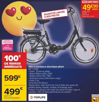 Carrefour Toplife vélo à assistance électrique pliant offre