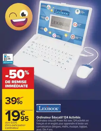 Carrefour Lexibook ordinateur éducatif 124 activités offre