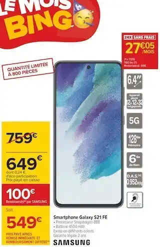 Carrefour Samsung smartphone galaxy s21 fe offre