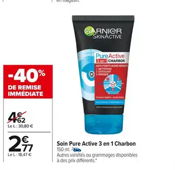 Carrefour Market Garnier soin pure active 3 en 1 charbon offre
