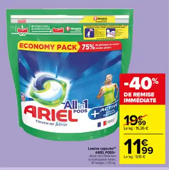 Carrefour Market Lessive capsules Ariel Pods offre