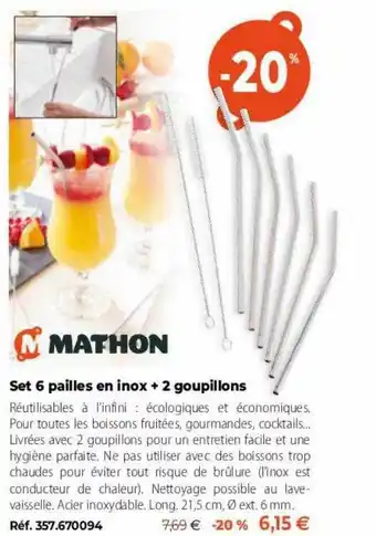 Mathon Mathon set 6 pailles en inox + 2 goupillons offre