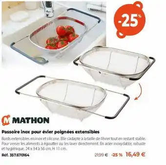 Mathon Passoire inox pour évier poignées extensible offre