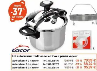 Mathon Lacor lot autocuiseur traditionel en inox + panier vapeur offre