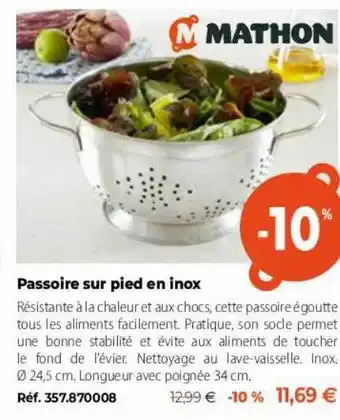Mathon Passoire sur pied en inox offre