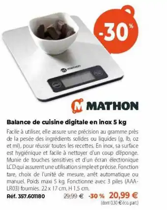 Mathon Balance de cuisine digitale en inox offre