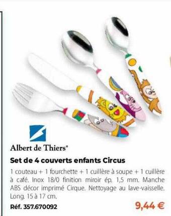 Mathon Albert de thiers set de 4 couverts enfants circus offre