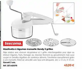 Mathon Tescoma moulinette à légumes manuelle handy 3 grilles offre