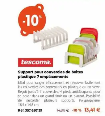 Mathon Tescoma support pour couvercles de boîtes plastique 7 emplacements offre