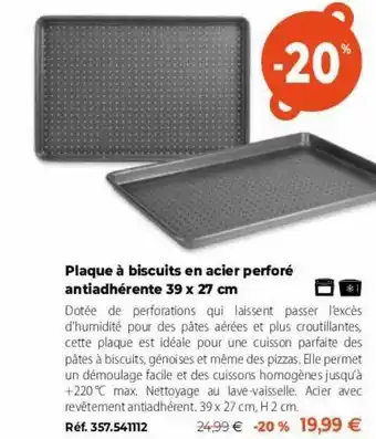 Mathon Plaque à biscuits en acier perforé antiadhérente offre