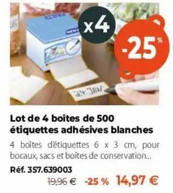 Mathon Lot de 4 boîtes de 500 étiquettes adhésives blanches offre