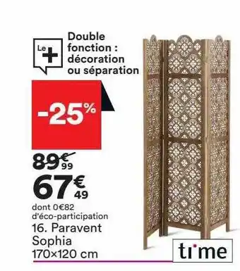 BUT Paravent sophia 170 x 120 cm time offre