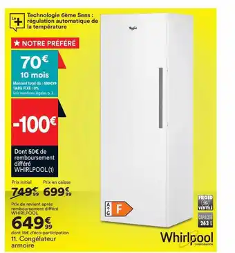BUT Congélateur armoire whirlpool offre