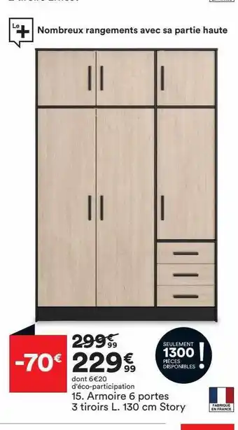BUT Armoire 6 portes 3 tiroirs l. 130 cm story offre