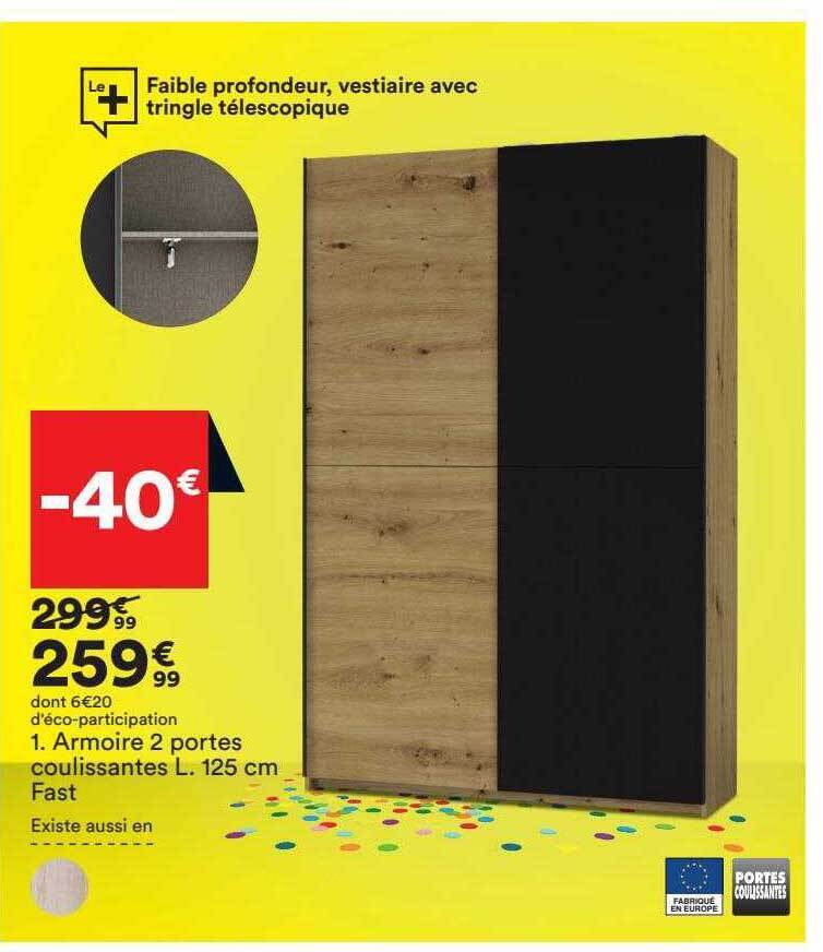 Promo Armoire 2 portes coulissantes l. 125 cm fast chez BUT