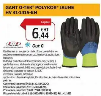 DomPro Gant g-tek polykor jaune hv 41-1415-en pip offre