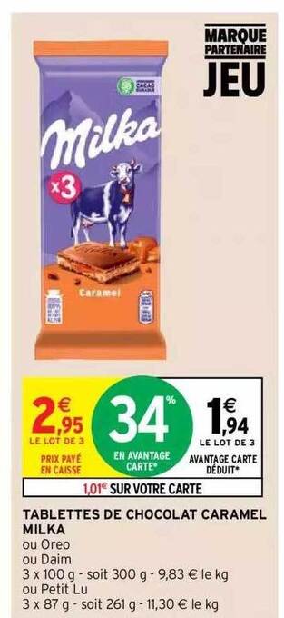 Intermarché Hyper Tablettes de chocolat caramel milka offre
