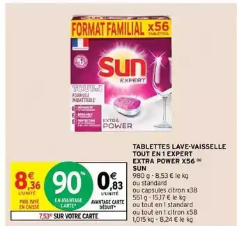 Intermarché Hyper Tablettes lave-vaisselle tout en 1 expert extra power x56 sun offre