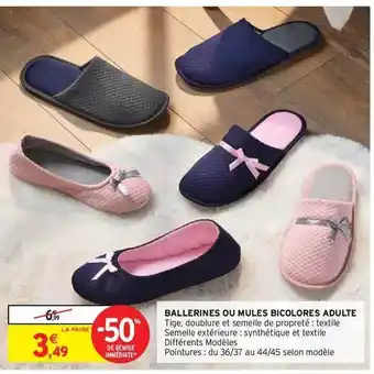 Intermarché Hyper Ballerines ou mules bicolores adulte offre
