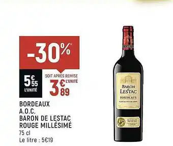 Spar Bordeaux a.o.c. baron de lestac rouge millésimé offre