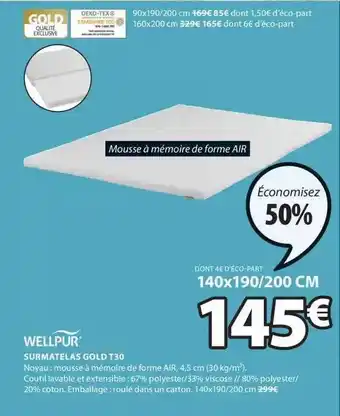 JYSK Surmatelas gold t30 wellpur offre
