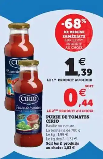 Hyper U Purée de tomates cirio offre