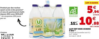 U Express Lait UHT Demi-Ecreme U Bio offre