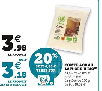 U Express Comte AOP Au Lait Cru U Bio offre