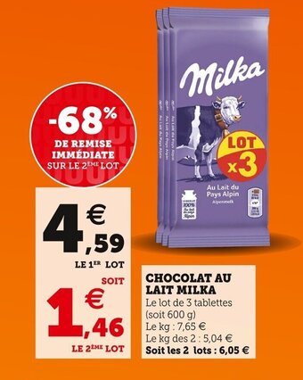 U Express Milka Chocolat Au Lait offre