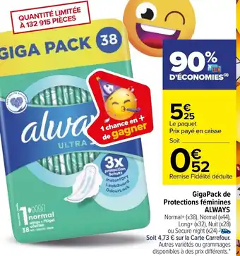 Carrefour Always Gigapack de Protection Fémines offre