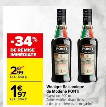 Carrefour Market Vinaigre Balsamique De Modène Ponti offre