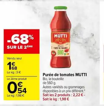Carrefour Market Purée De Tomates Mutti offre