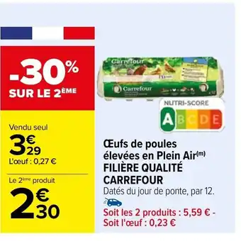 Carrefour Œufs de Poules élevées en Plein Air Filiére Qualité Carrefour offre