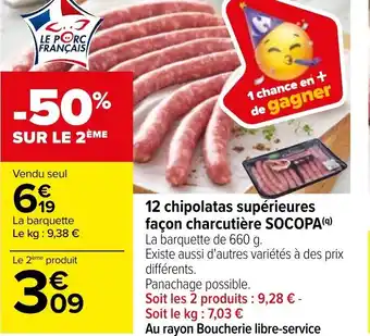 Carrefour 12 Chipolatas Supérieures Façon Charcutière Socopa offre