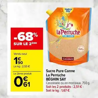 Carrefour Market Sucre Pure Canne La Perruche Béghin Say offre