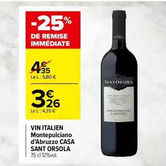 Carrefour Market Vin Italien Montepulciano D'abruzzo Casa Sant Orsola offre