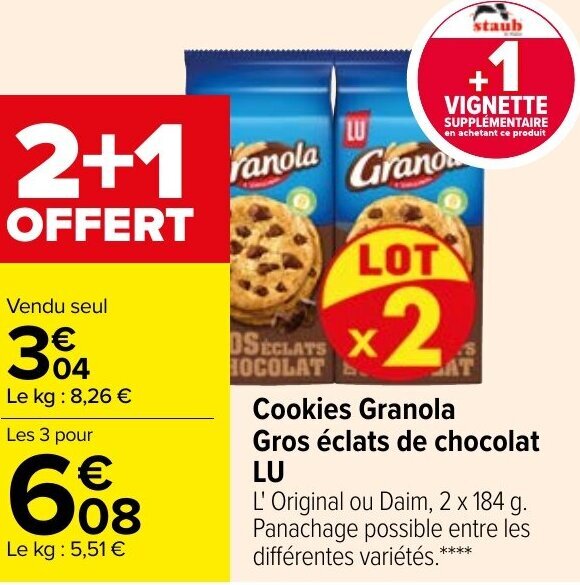 Promo Lu Cookies Granola Gros éclats de Chocolat chez Carrefour