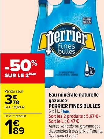Carrefour Perrier Fines Bulles Eau Minérale Naturelle Gazeuse offre