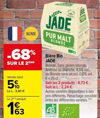 Carrefour Jade Bière Bio offre