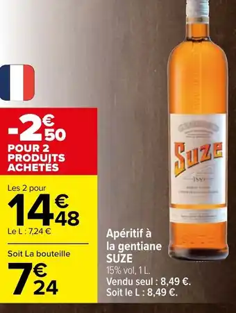 Carrefour Suze Apéritif à Gentiane offre
