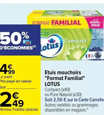 Carrefour Lotus Etuis Mouchoirs Format Familial offre