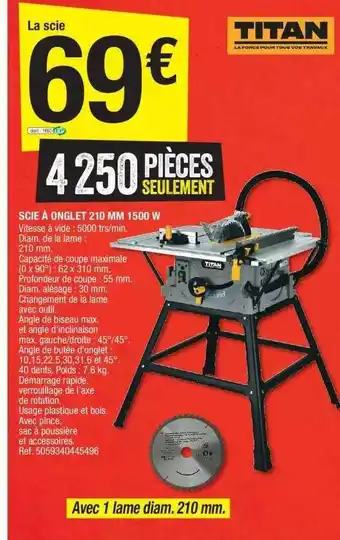 Brico Dépôt Scie à onglet 210 mm 1500 w titan offre