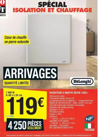 Radiateur à inertie sèche ciel dëlonghi