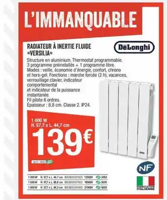 Brico Dépôt Radiateur à inertie fluide versilia dëlonghi offre